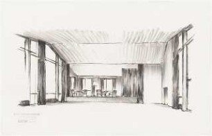 Gemeindehaus Berlin-Britz: Perspektivische Innenansicht Saal