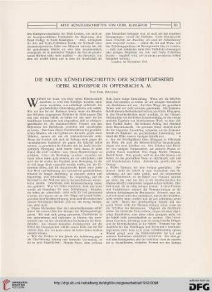 Die neuen Künstlerschriften der Schriftgiesserei Gebr. Klingspor in Offenbach a. M.