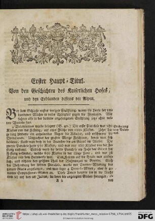 Erster Haupt-Titul: Von den Geschichten des Kaiserlichen Hofes, und den Erblanden disseits der Alpen