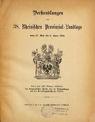 Verhandlungen des ... Rheinischen Provinzial-Landtages. 38. 1894