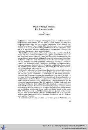 Das Freiburger Münster. Ein Literaturbericht.