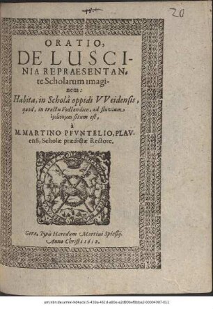 Oratio, De Luscinia Repraesentante Scholarum Imaginem