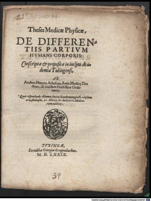 Theses med. phys. de differentiis partium humani corporis