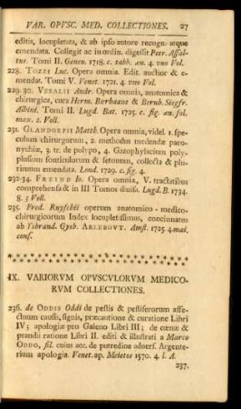 IX. Variorum opusculorum medicorum collectiones