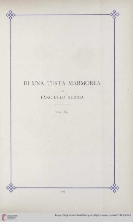 Di una Testa Marmorea di fanciullo auriga (Tav. XI)