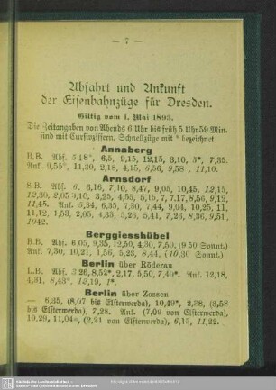 Abfahrt und Ankunft der Eisenbahnzüge für Dresden