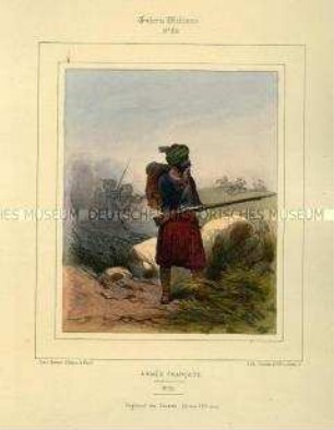 Uniformdarstellung, Gemeiner des Afrikanischen Zuaven-Regiments, Königreich Frankreich, 1840/1847. Tafel Nr. 80 aus: Galerie Militaire.