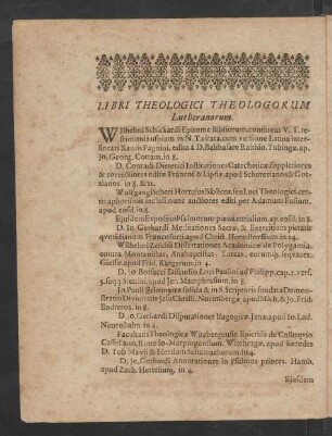 Libri Theologici Theologorum Lutheranorum.