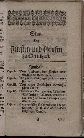 Staat Der Fürsten und Grafen zu Oettingen.