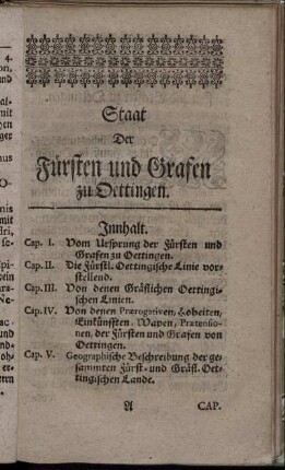 Staat Der Fürsten und Grafen zu Oettingen.