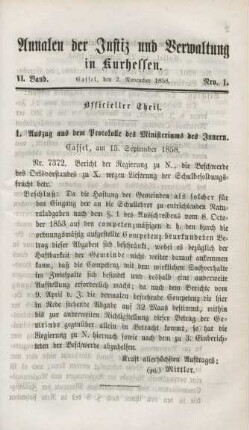 Officieller Theil. 2. November 1858-1. Oktober 1859 = Nro. 1-12