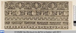Fünf Ornamentleisten (vier auf schwarzem Grund)