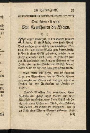 57-77, Das siebente Kapitel. Von Krankheiten der Bienen.