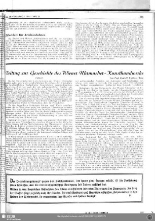 Beitrag zur Geschichte des Wiener Uhrmacher-Kunsthandwerks (Schluß)