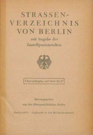 1933: Straßenverzeichnis von Berlin : mit Posthinweisen