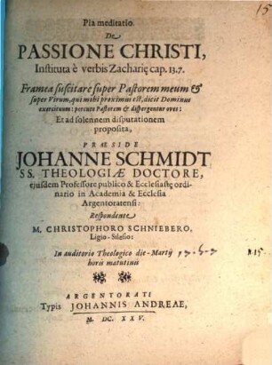 Pia meditatio. De Passione Christi