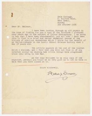 Brief von Arthur J. Simons, National Scheme For Disabled Men an Erich Salomon