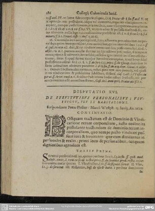 Disputatio XVI. De Servitutibus Personalibus: Usu-Fructu, Usu Et Habitatione