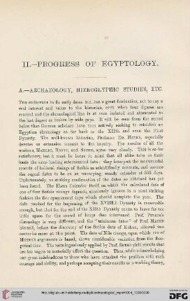 Progress of Egyptology : archaeology, hieroglyphic studies, etc