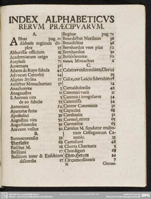 Index Alphabeticus Rerum Praecipuarum