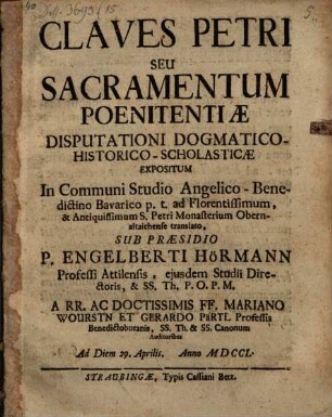 Claves Petri, s. sacramentum poenitentiae