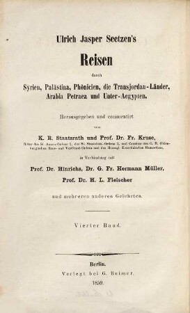 Ulrich Jasper Seetzen's Reisen durch Syrien, Palästina, Phönicien, die Transjordan-Länder, Arabia Petrarca und Unter-Aegypten, 4. Commentare zu Ulrich Jasper Seetzen's Reisen durch Syrien, Palästina, Phönicien, die Transjordan-Länder, Arabia Petraea und Unter-Aegypten : nebst sämmtlichen Original-Charten Seetzen's