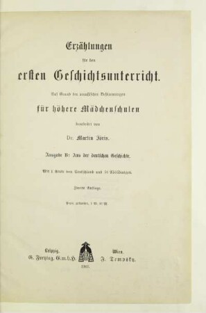 Erzählungen für den ersten Geschichtsunterricht : auf Grund der preußischen Bestimmungen für höhere Mädchenschulen
