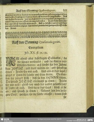 Auff den Sonntag Quasimodogeniti. Evangelium Joh. XX. v. 19.-31.