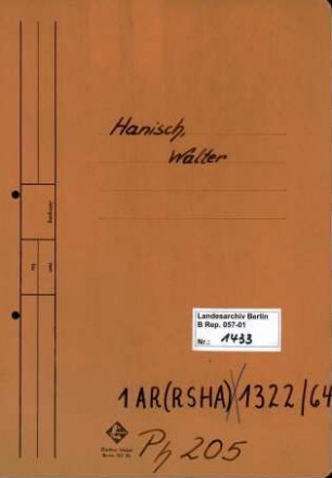 Personenheft Walter Hanisch (*10.01.1911), Kriminaloberamtmann und SS-Untersturmführer
