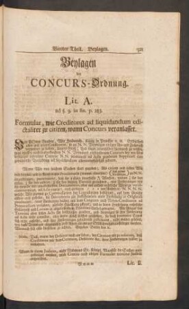 Beylagen der Concurs-Ordnung. Lit. A. - Lit. D.