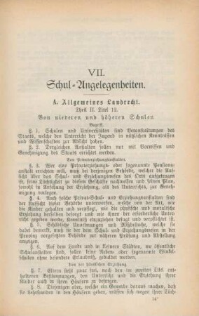 VII. Schul-Angelegenheiten