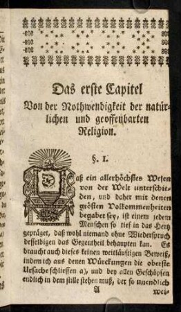 1-18, Das erste Capitel. Von der Nothwendigkeit der natürlichen und geoffenbarten Religion.