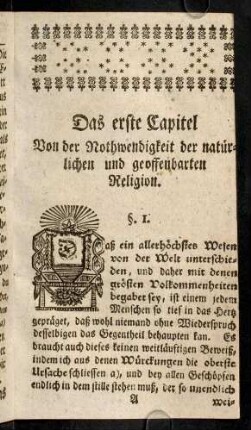 1-18, Das erste Capitel. Von der Nothwendigkeit der natürlichen und geoffenbarten Religion.