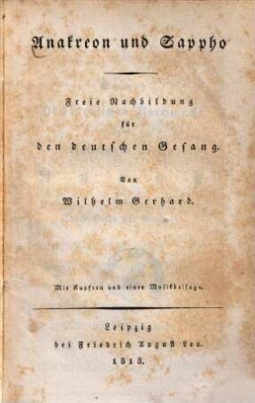 Anakreon und Sappho : eine Nachbildung für den deutschen Gesang