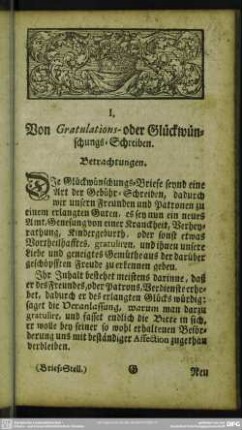 I. Von Gratulations- oder Glückwünschungs-Schreiben