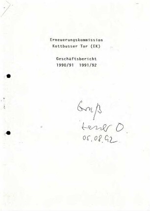 Geschäftsbericht: Erneuerungskommission Kreuzberg, 1990-1992
