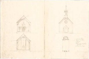 Voit, August von; Kirche - Grundriss, Ansicht, Schnitte