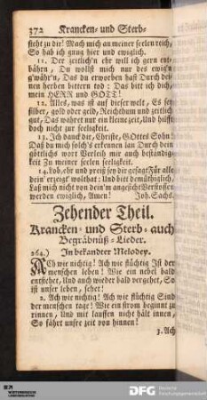 Zehender Theil. Krancken- und Sterb- auch Begräbnüß-Lieder.