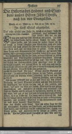 Die Historia des Leidens und Sterbens unsers Herrn Jesu Christi, nach den vier Evangelisten