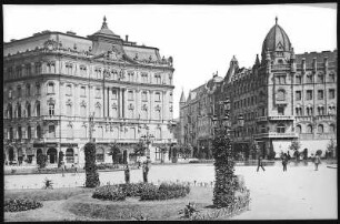 Budapest. Kertész M. Papir raktára, Szabadságtér, City kávéház : Budapest. Papiergeschäft Kertész und Stadtcafé auf dem Freiheitsplatz