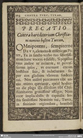 Precatio Contra haereditarium Christiani nominis hostem Turcam
