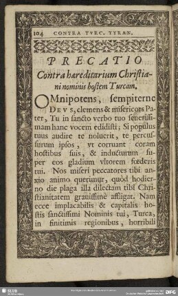 Precatio Contra haereditarium Christiani nominis hostem Turcam