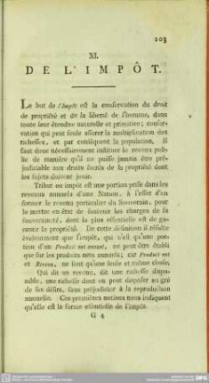 XI. De L'Impôt