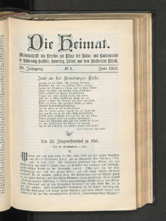 20. Jahrgang. No. 6. Juni 1910.
