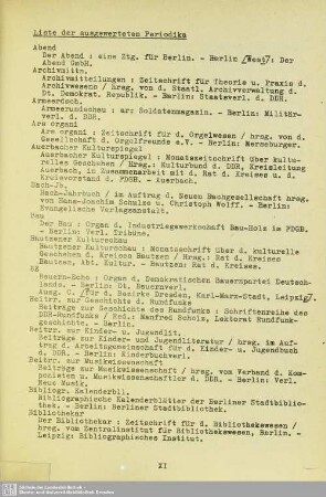 Liste der ausgewerteten Periodika
