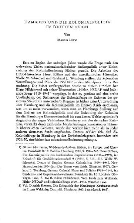 Hamburg und die Kolonialpolitik im Dritten Reich