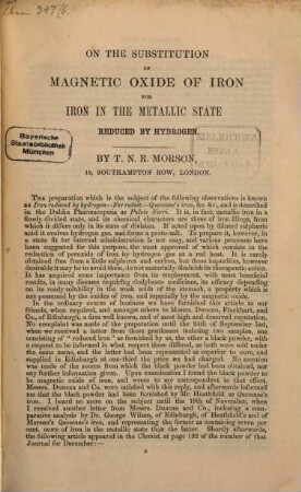 On the substitution of magnetic oxide of iron for iron in the metallic state reduced by hydrogen