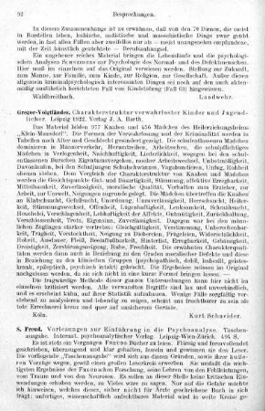 92, Gregor-Voigtländer. Charakterstruktur verwahrloster Kinder und Jugendlicher. 1922