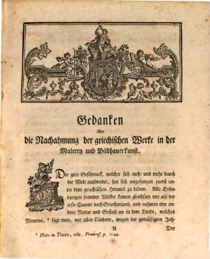 Gedanken über die Nachahmung der Griechischen Werke in der Malerey und Bildhauerkunst