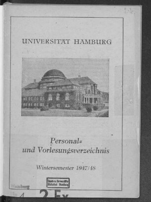 WS 1947/48: Personal- und Vorlesungsverzeichnis // Hamburgische Universität